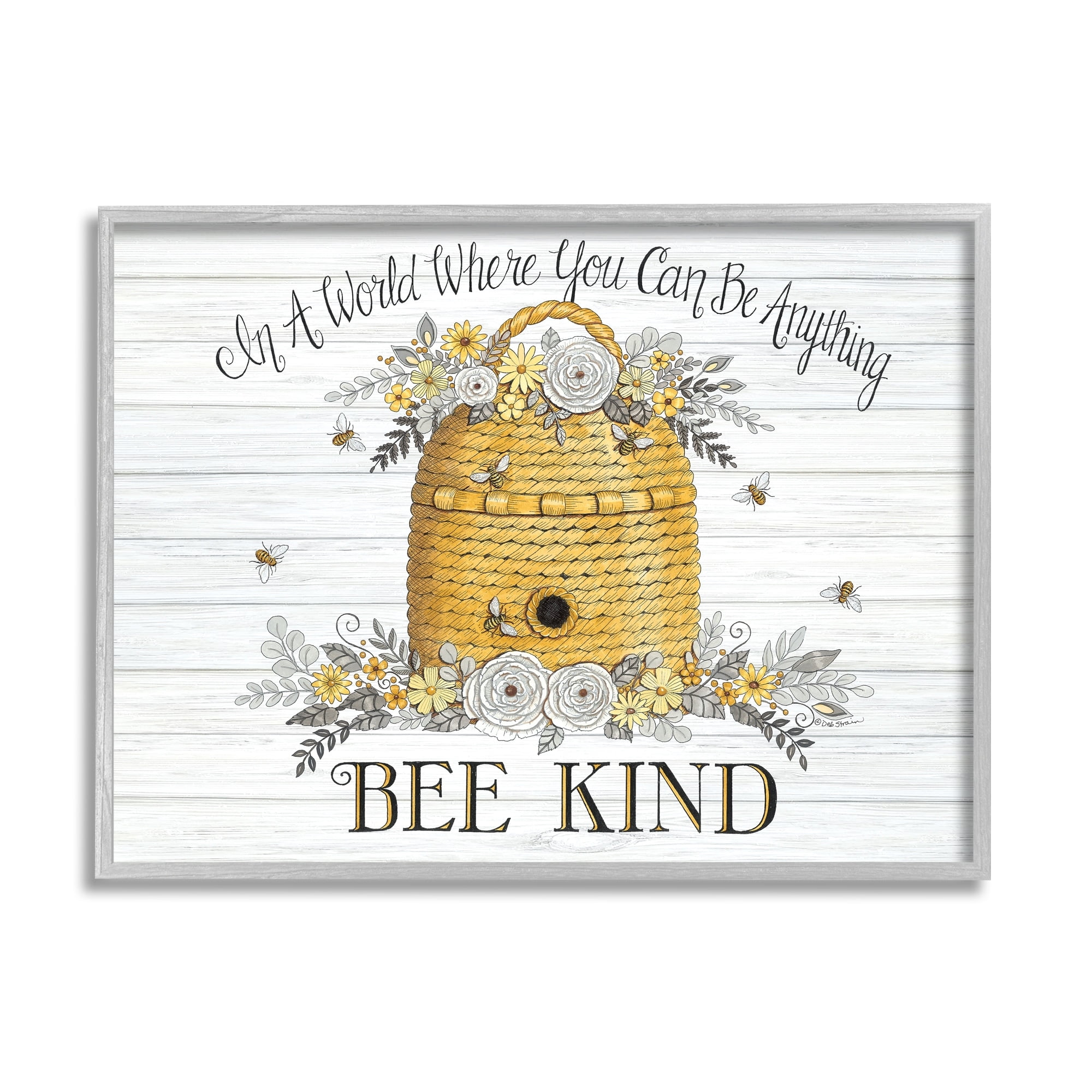 Stupell Industries In A World Bee Kind Motivational Phrase Beehive, 20 x 16,Design by Deb Strain