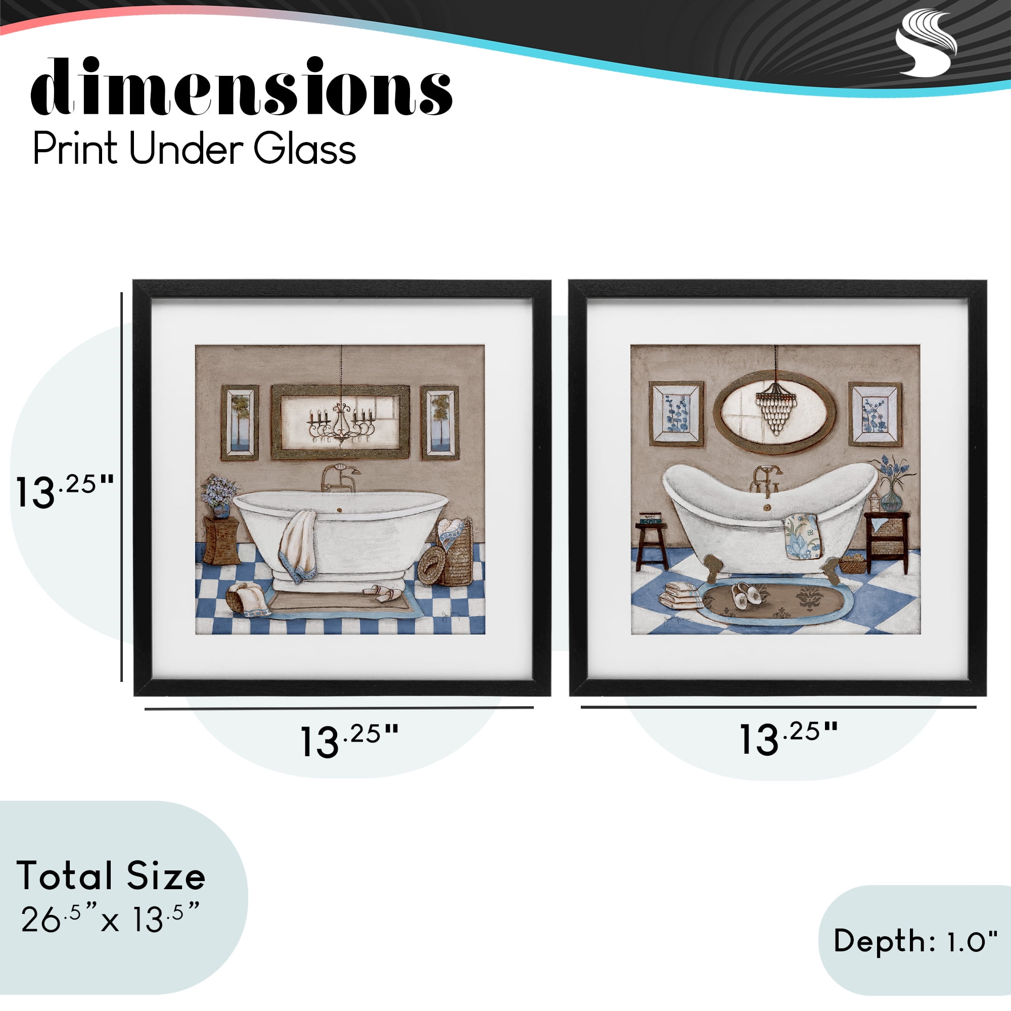 Stupell Industries Tiled Bathroom Views 2 Piece Black Framed Print Under Glass Set, design by Janet Tava