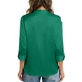 thumbnail image 3 of Dwralegc Soft Breathable Stretch Satin Silk Button Down Shirts for Women Casual Silk Blouse Dressy Loose Fit Vintage Tops Tunic Fashion Shirt Shirts Green S, 3 of 3