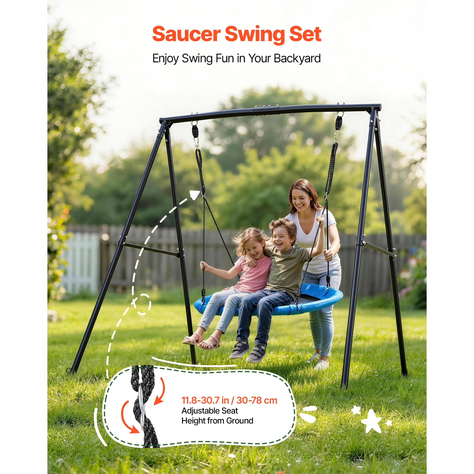 KFFKFF Swing Set for Backyard, 40-inch Saucer Swing Seat with
