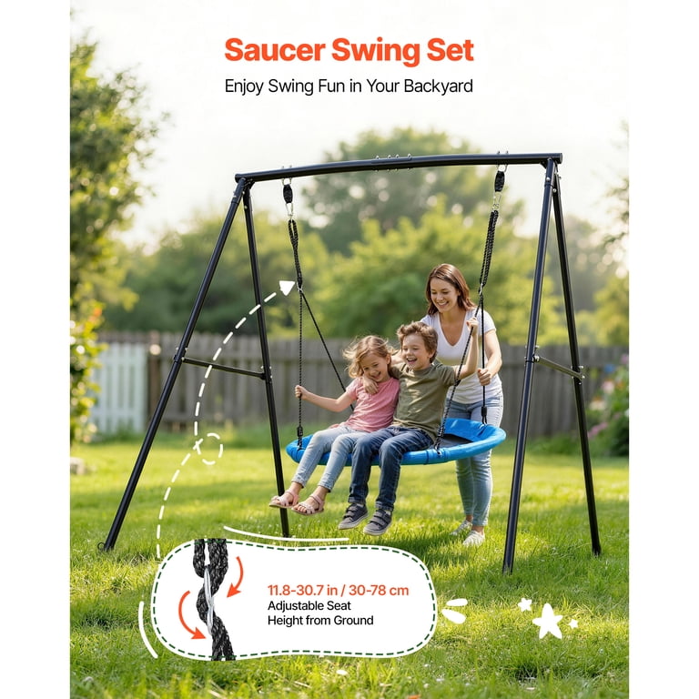 KFFKFF Swing Set for Backyard, 40-inch Saucer Swing Seat with