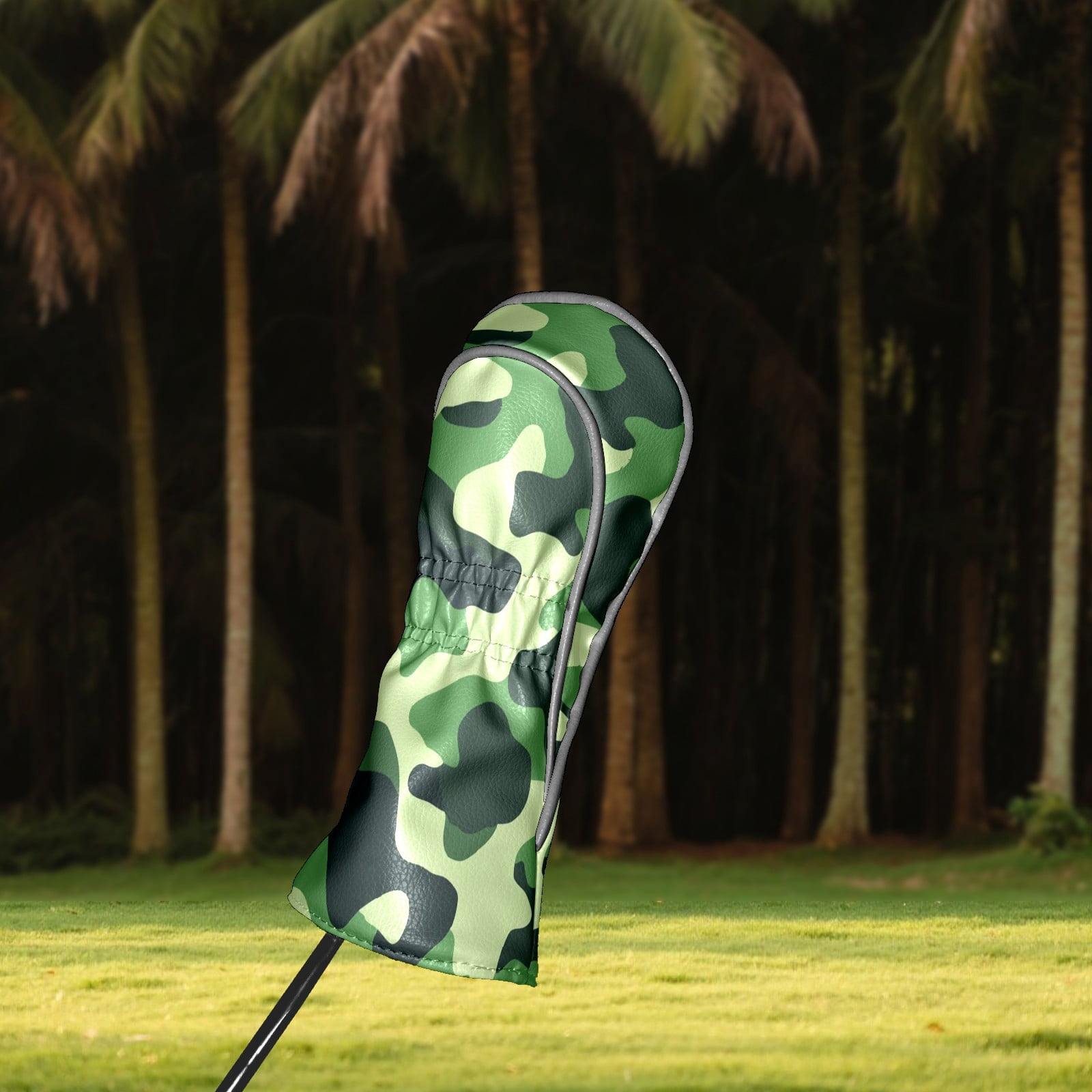 Golf Club Covers PU Leather Waterproof Head Covers for Fairway Woods Hybrids Green Camouflage Unisex Fits Most Brands