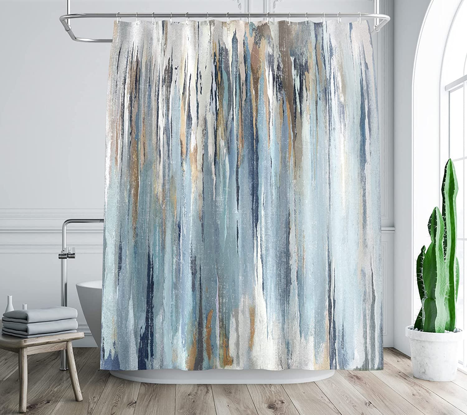 Abstract Shower Curtain 72 X 72 Inches With 12 Hooks Modern Aesthetic Abstract Stripe Shower Curtain Set For Bathtub Bathroom Gray Blue Brown Contemporary Abstract Painting Fabric Shower Curtains