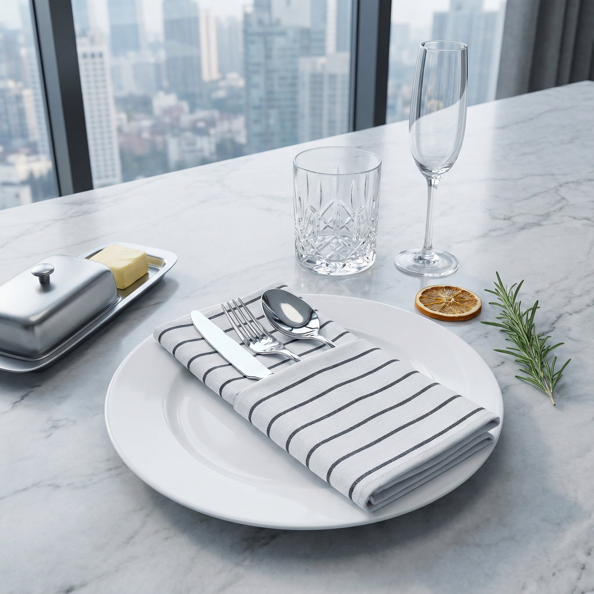 Unique Bargains 6Pcs Cotton Dining Events Cloth Napkins Thick Stripes 28x20inch