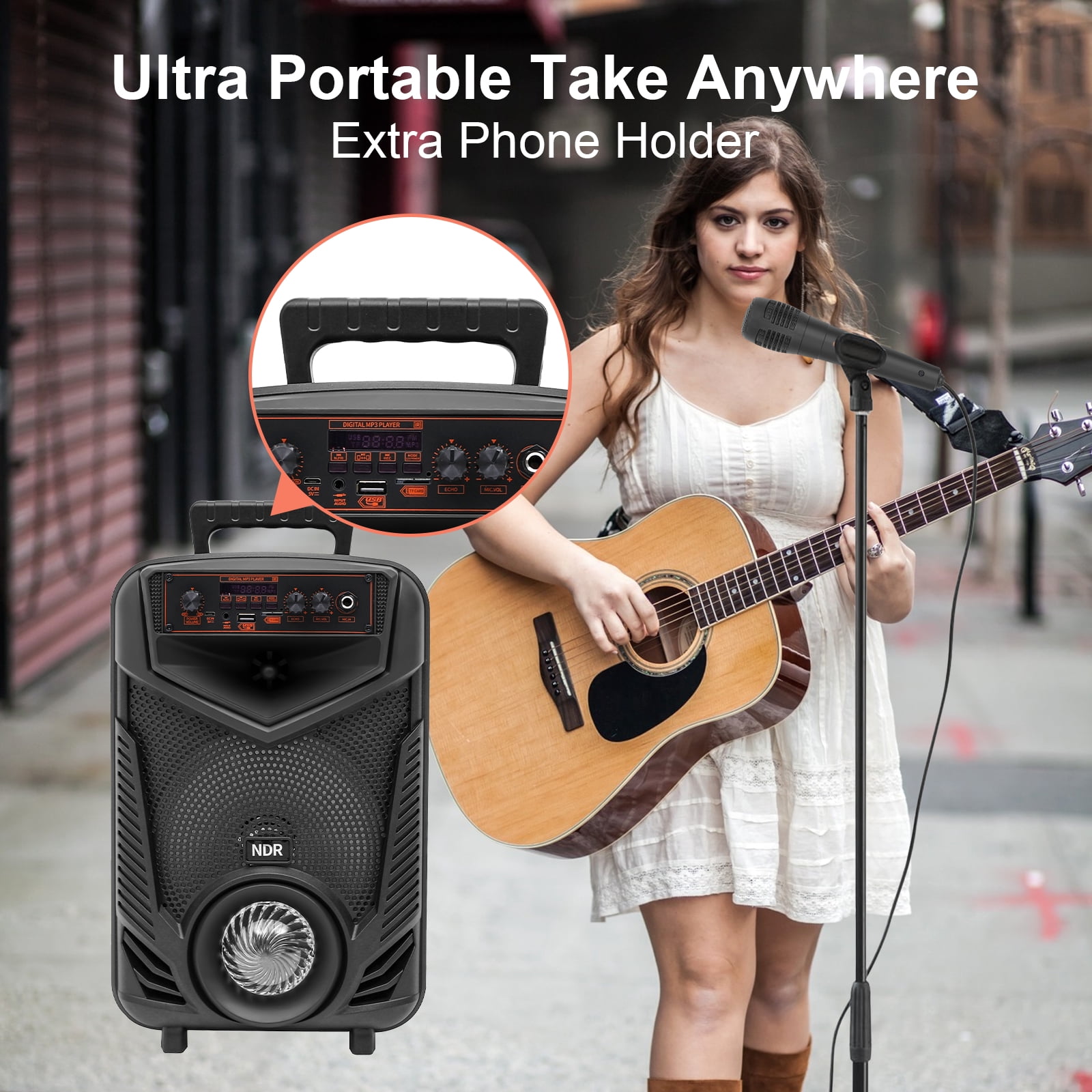 HONGGE LED Bluetooth Party Speaker Karaoke Machine Speaker with 8in. Subwoofer and Microphone