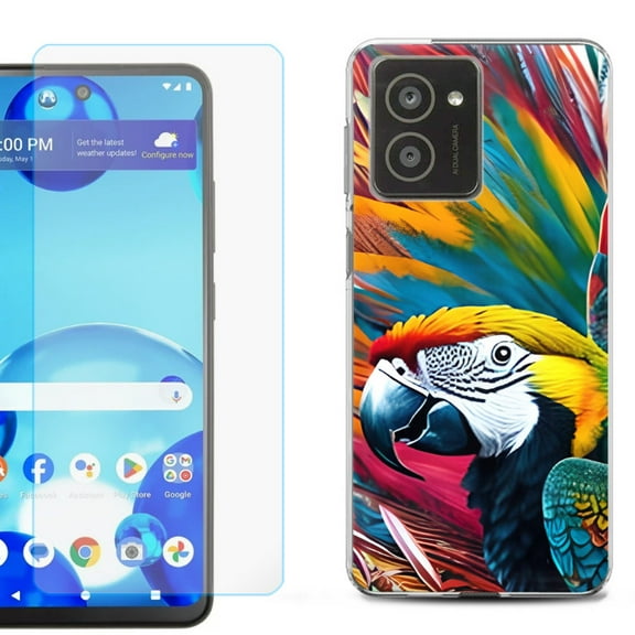 For HMD Vibe Shockproof Phone Case Cover with Tempered Glass Screen Protector, by OneToughShield - Macaw