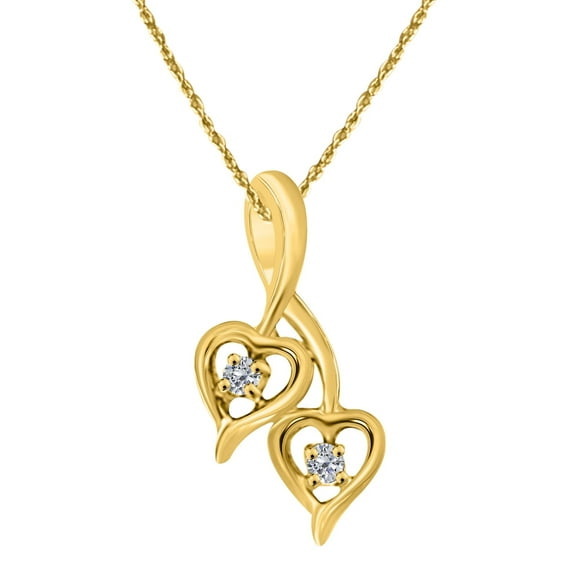 MauliJewels 0.10 Carat Twin Hearts Lab Grown Diamond Pendant Necklace for Women in 10K Rose, White & Yellow Gold with 18'' Silver Chain