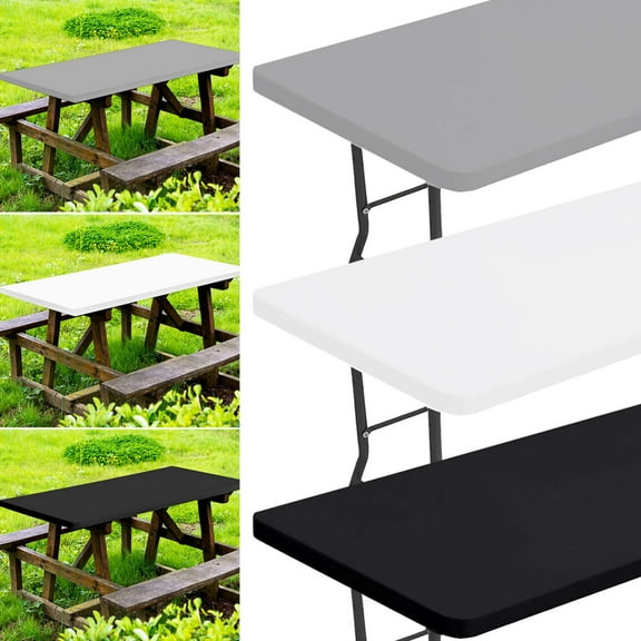 Deago Rectangle Table Cloth Cover Waterproof Polyester Elastic Fitted Tablecloth for 6 Foot Tables Washable Folding Table Protector for Picnic, Camping, Outdoor (Black, 30"x72")