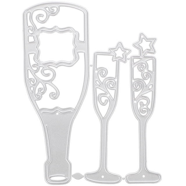 3Pack Embossing Dies Wine Bottle Shape Silver Simple Design For Paper Craft Gift Decoration Adults