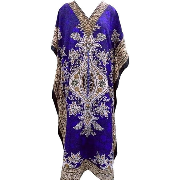 UNIQUE KAFTANS Floral Print Long Kaftan Maxi Dress – V-Neck Tunic, Plus Size Loungewear, Nightwear, Swimsuit Cover Up for Women