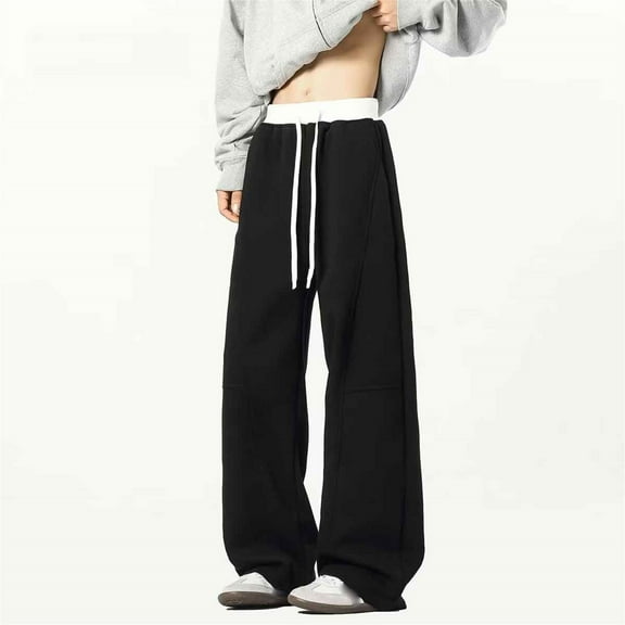 Men's Sweatpants Open Bottom Flared Fleece Lined Sweatpants Elastic Waist Baggy Casual Cotton Pants with Pockets,Black M