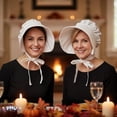 thumbnail image 2 of PMU Thanksgiving Pilgrim Bonnet Hat, White Costume for Women Pack of 6, 2 of 7