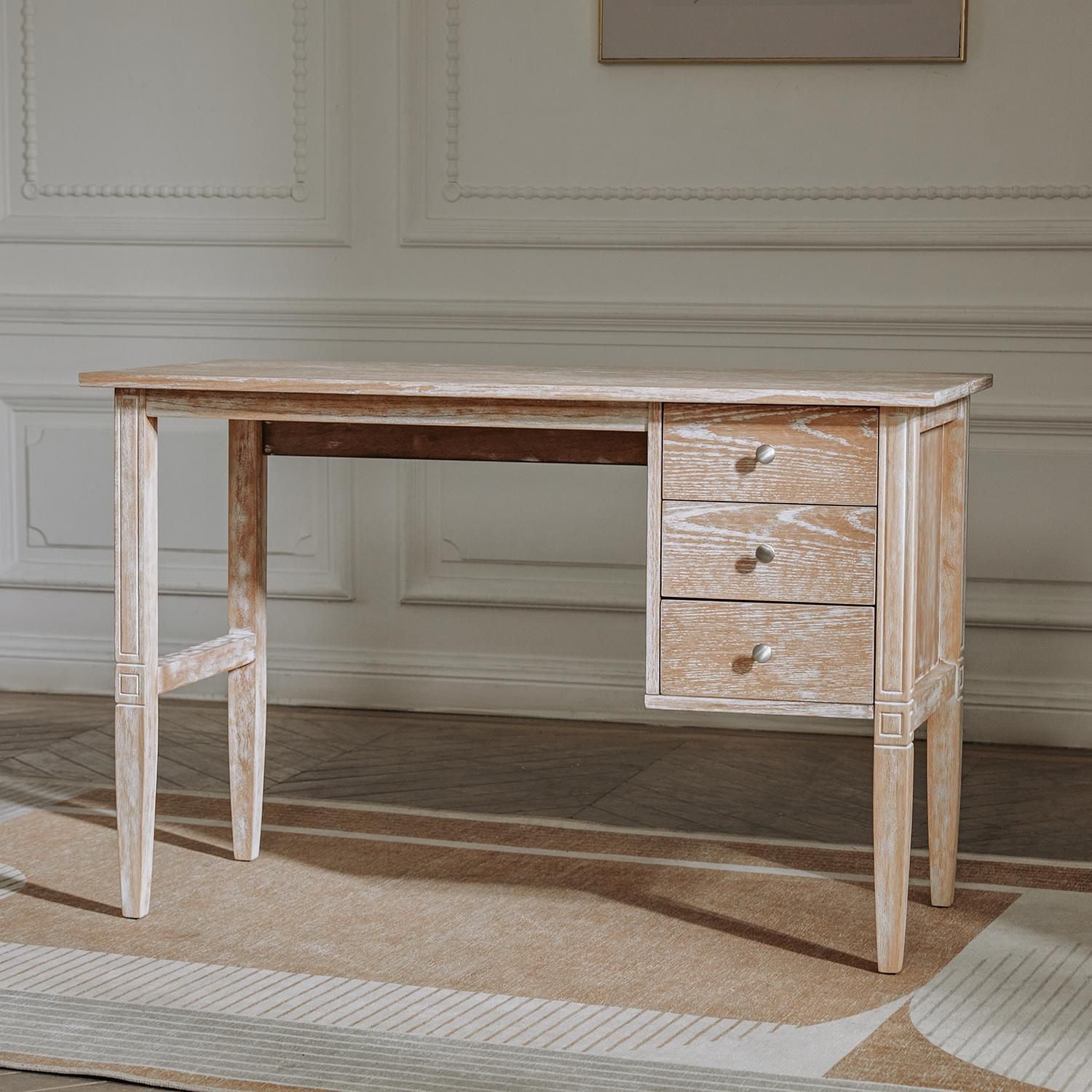 Homylin Bureau informatique pour bureau à domicile avec 3 tiroirs, Bureau en bois de 45", Table d'étude rétro pour ordinateur portable, Poste de travail rustique brun