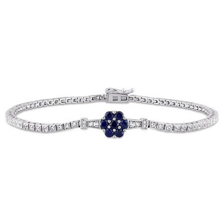 Tangelo 1-1/3 Carat T.G.W. Created Blue Sapphire, Created White Sapphire & Diamond-Accent Sterling Silver Cluster Bracelet, 7
