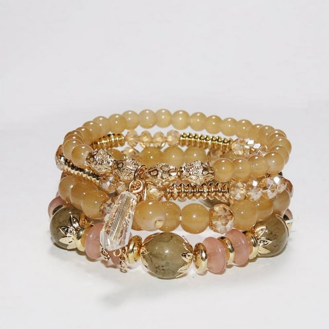 Xiao Hua Pulseras de cuentas apilables bohemias para hombres y mujeres, brazaletes de cuentas multicapa elásticos bohemios con dijes, joyería multicolor, color caqui