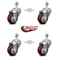 thumbnail image 2 of 3.5 Inch Maroon Polyurethane Wheel Swivel 12mm Threaded Stem Caster Set SCC, 2 of 2
