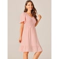 thumbnail image 2 of DARING DIVA Chiffon Smocked Flutter Short Sleeve Dress XL Pink, 2 of 6