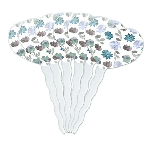 Cool Succulents and Cactus Heart Love Cupcake Picks Toppers Decoration Set of 6