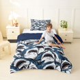 thumbnail image 2 of Feelyou Cartoon Ink Shark Twin Comforter Sets for Men Boys, Line Art Animal Bedding Set, Blue White, Blue Reversible, 2pcs, 2 of 6