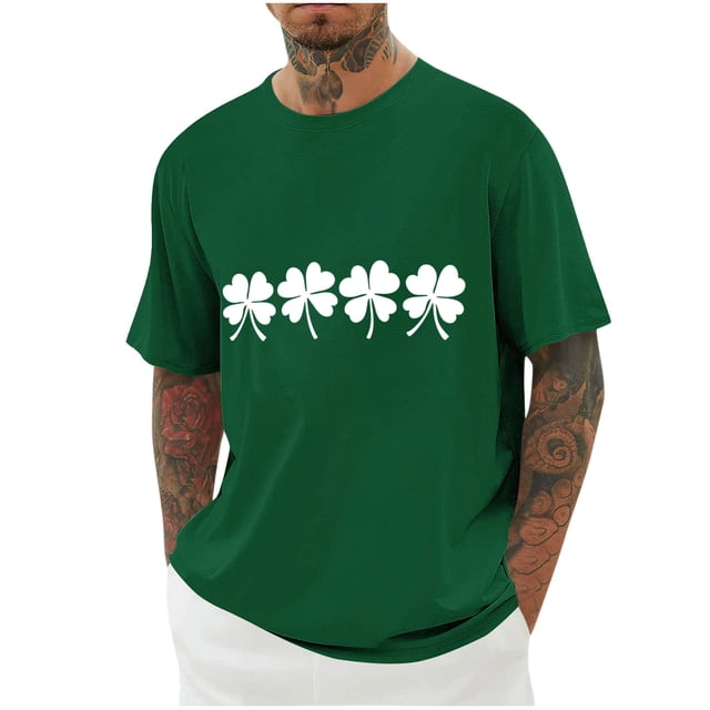 Blusas y camisas de manga corta con cuello redondo para hombre. Blusa de poliéster con hombros caídos y cuello redondo con estampado del Día de San Patricio.