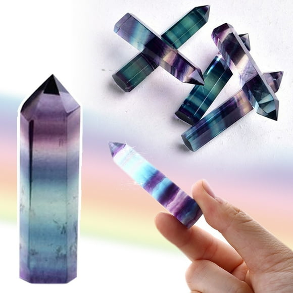 Mashaouyo Desktop Decor Hexagonal Crystal Fluorite Colorful Crystal Quartz Natural Colorful Bar Home Decor