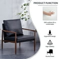 thumbnail image 5 of Accent Armchair Set of 2, Mid-Century PU Leather Upholstered Lounge Chair with Padded Seat, Single Sofa Chair with Metal Frame and Backrest, Leisure Side Chair for Living Room Bedroom,Black+Walnut Leg, 5 of 8