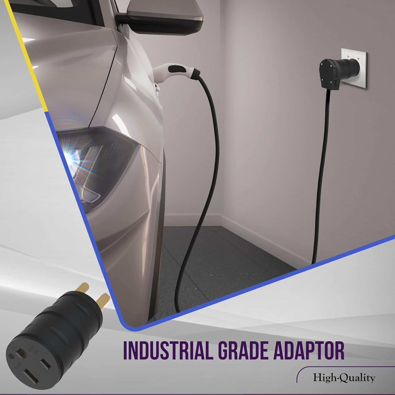 50A NEMA 14-50P to 6-50R EV Charger Adapter - 5 Prong Male to 3 Prong Female, UL Certified, 50 Amp, Black