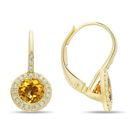 14K Yellow Gold Citrine and Diamond Earrings, Features 1.18 Carats of Citrine and 0.13 Carats of Diamonds