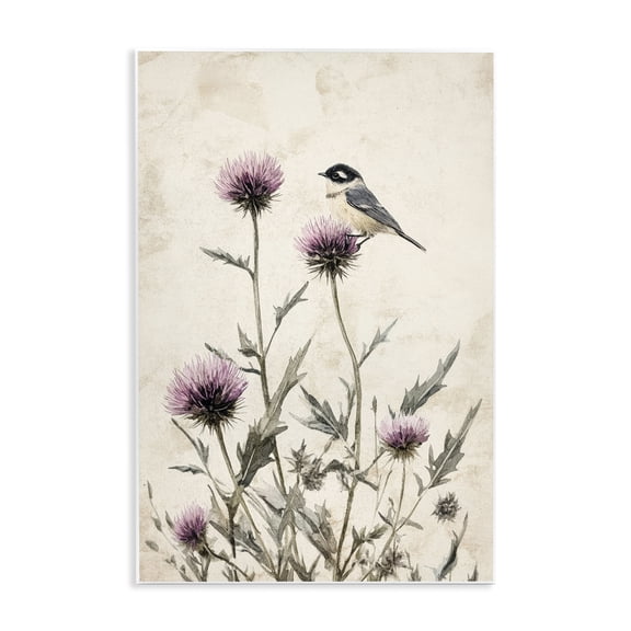 Stupell Industries Purple Cornflowers and Chickadee Wall Plaque Art, design by Petal Prints Design