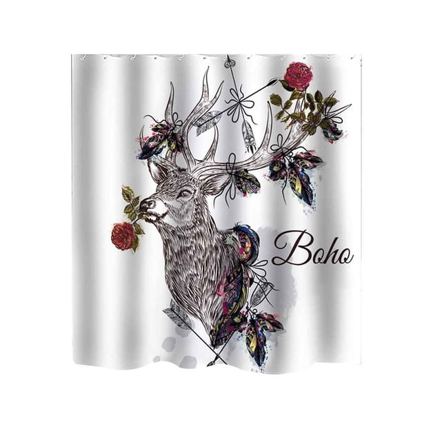 Cortina de ducha impermeable con estampado de animales de dibujos animados, cortina de baño de tela de poliéster, cortinas bohemias de baño para el hogar Advancent JJ19013-05