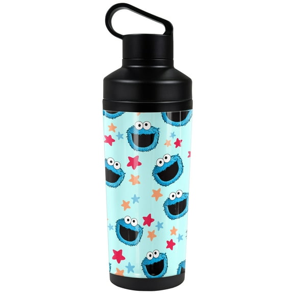 Sesame Street Official Cookie Pattern 18 oz Insulated Water Bottle, Leak Resistant, Vacuum Insulated Stainless Steel with 2-in-1 Loop Cap