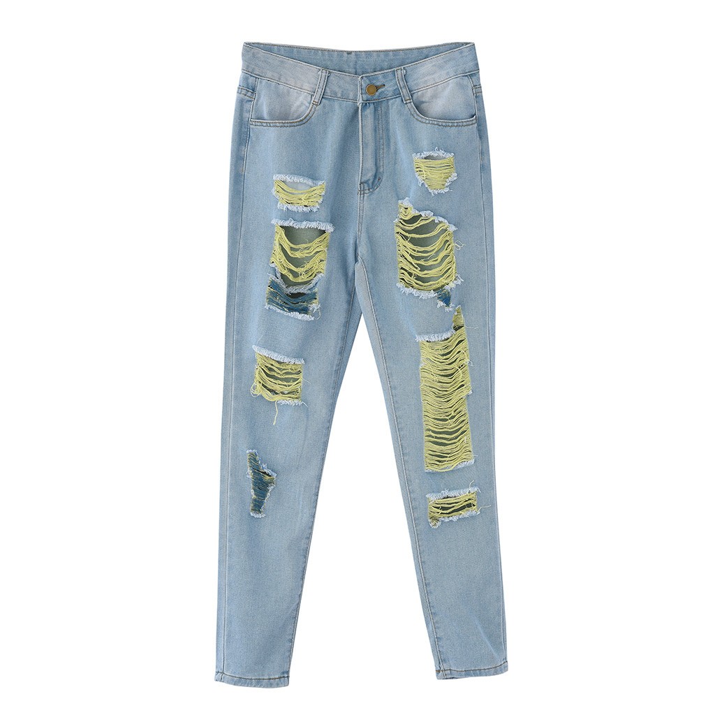Spftem Women High Waist Straight Jeans Pant Holes Denim Jeans Ripped Casual Jeans - image 3 of 7