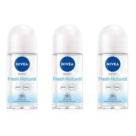 Nivea Fresh Natural Infini-Fresh Roll-On Deodorant Antibacterial 50ml 3-Pack