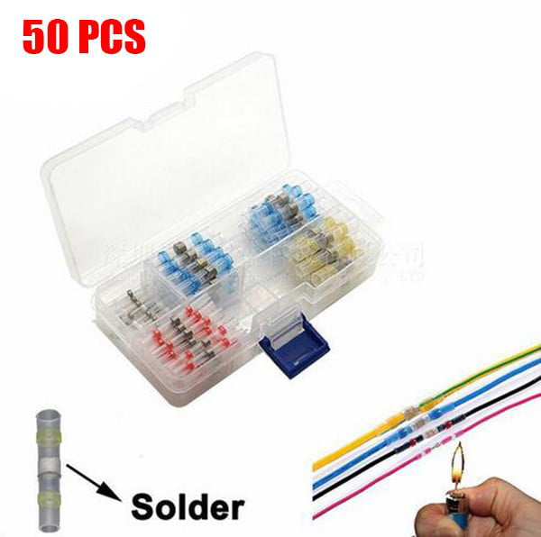 50 X Heat Shrink Butt Electrical Connectors Crimp Terminal Cable Wire Connector 
