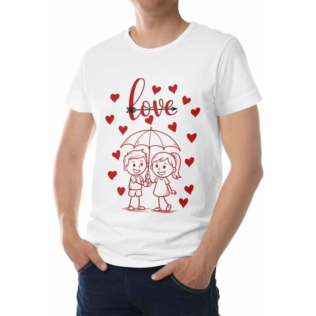 Camisetas para hombre, camiseta de algodón con cuello redondo y corazones rojos para hombre, manga corta, romántica, San Valentín, corazón de amor.