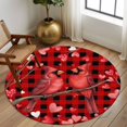 thumbnail image 2 of Round Area Rugs Collection 5 Ft, Valentine's Day Birds Non-Slip Residential Carpet, Love Branches Red Black Buffalo Plaid Indoor Crawling Mats Runner Rugs for Living Room/Dining Room/Bedroom, 2 of 8