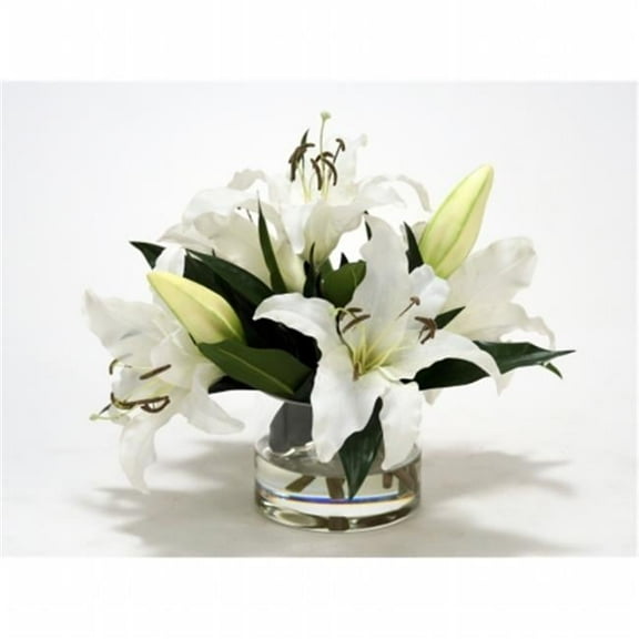 Distinctive Designs International  16906 Cream White Casablanca Lilies In Clear Low Round Glass Cylinder