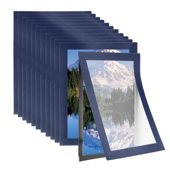 4 x 6 Inch Magnetic Sign Holder, 12Pcs Self-Adhesive Magnetic Border Wall Mount Picture Frames Document Holder for Wall Window Home Office Store Poster, Dark Blue