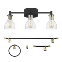 Globe Electric Modern Farmhouse Style 5-Piece Matte Black Bath Set with 24" 3-Light LED Vanity Light