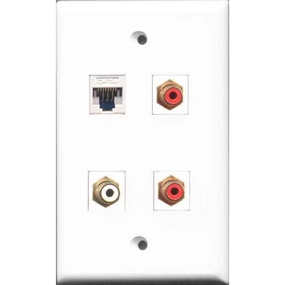 RiteAV - 2 Port RCA Red and 1 Port RCA White and 1 Port Cat5e Ethernet White Wall Plate