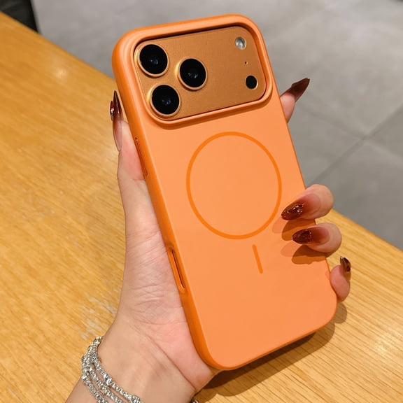 Magnetic For iPhone 17 Pro Max Phone Case,Compatible with Mag-safe,Ultra Slim Anti-Scratch Shockproof Drop Protection Anti-fingerprint Glossy Thin Fit Durable Phone Case Cover,Orange