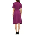 thumbnail image 3 of INSPIRE CHIC Women's Tweed Trim Dress with Pockets V Neck Short Sleeve A-Line Dress 2XL Purple Red, 3 of 5