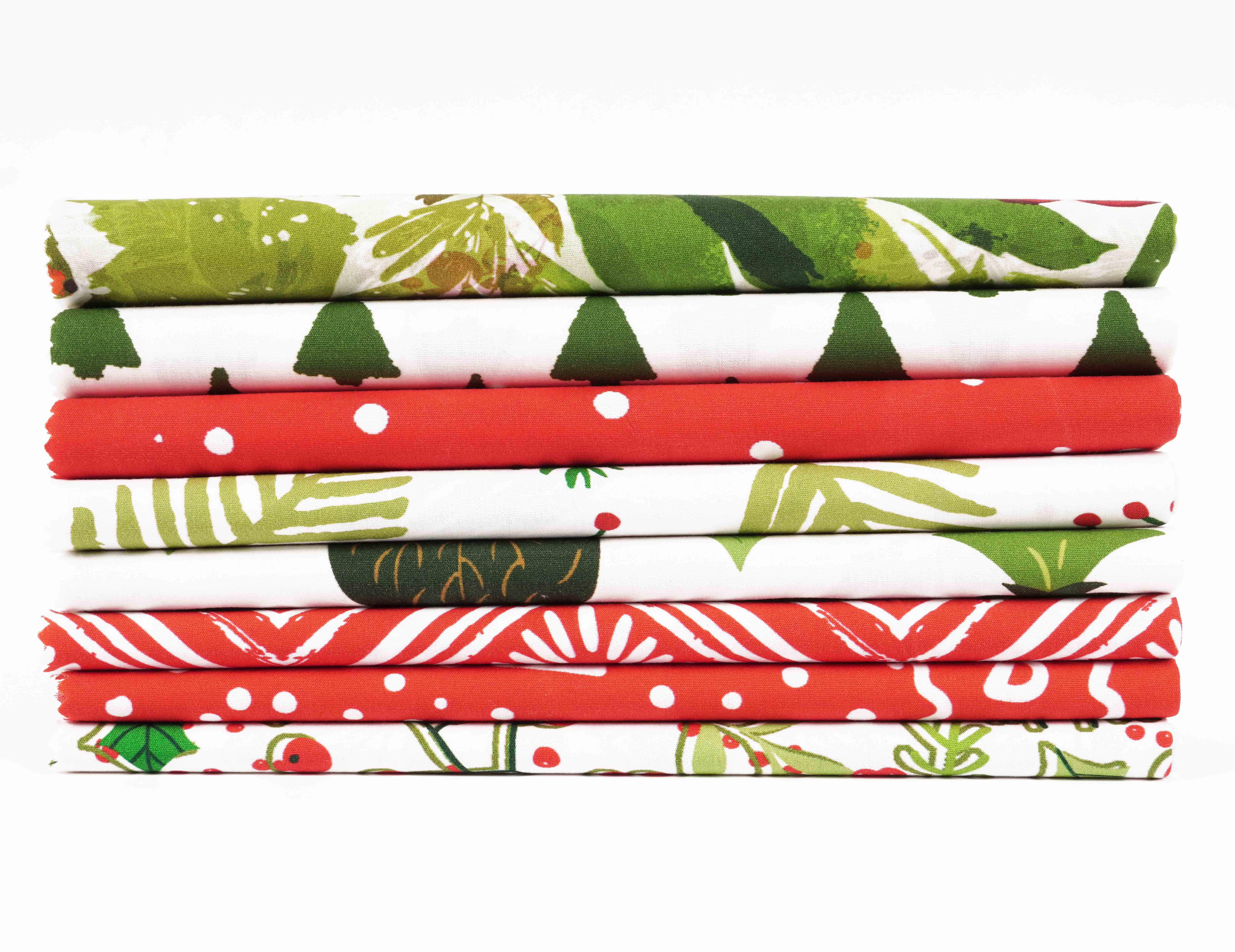 Soimoi 8 Pc Fat Quarter Bundle-ChristmasPrint 18"x 22"DIY Patchwork-100% CottonPre-Cut Quilting Fabric Red- White & Green
