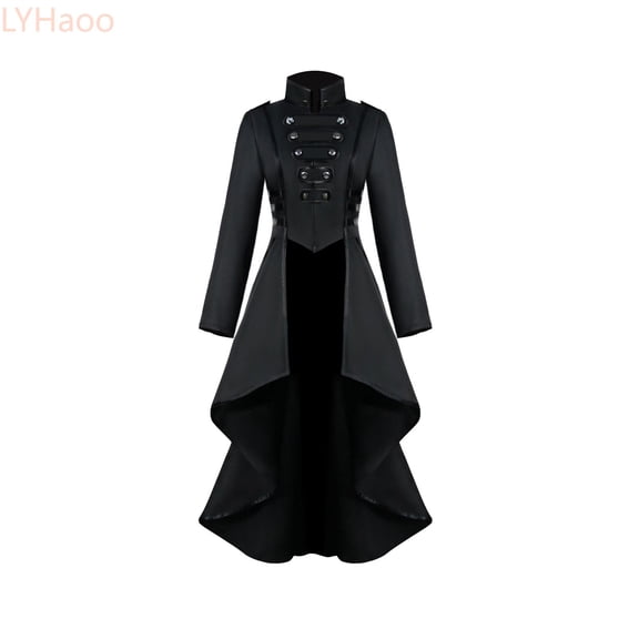 LYHaoo Big Girls Gothic Tuxedo Long Trench Jacket Halloween Long Top Dress,Toddler Dresses Sizes 17-18 Years Black