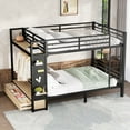 thumbnail image 2 of Morufur Queen over Queen Metal Bunk Bed with Ladder, Guardrail, Bunk Beds with Storage Space and Drawers for Room, No Spring Box Needed, Black, 2 of 9