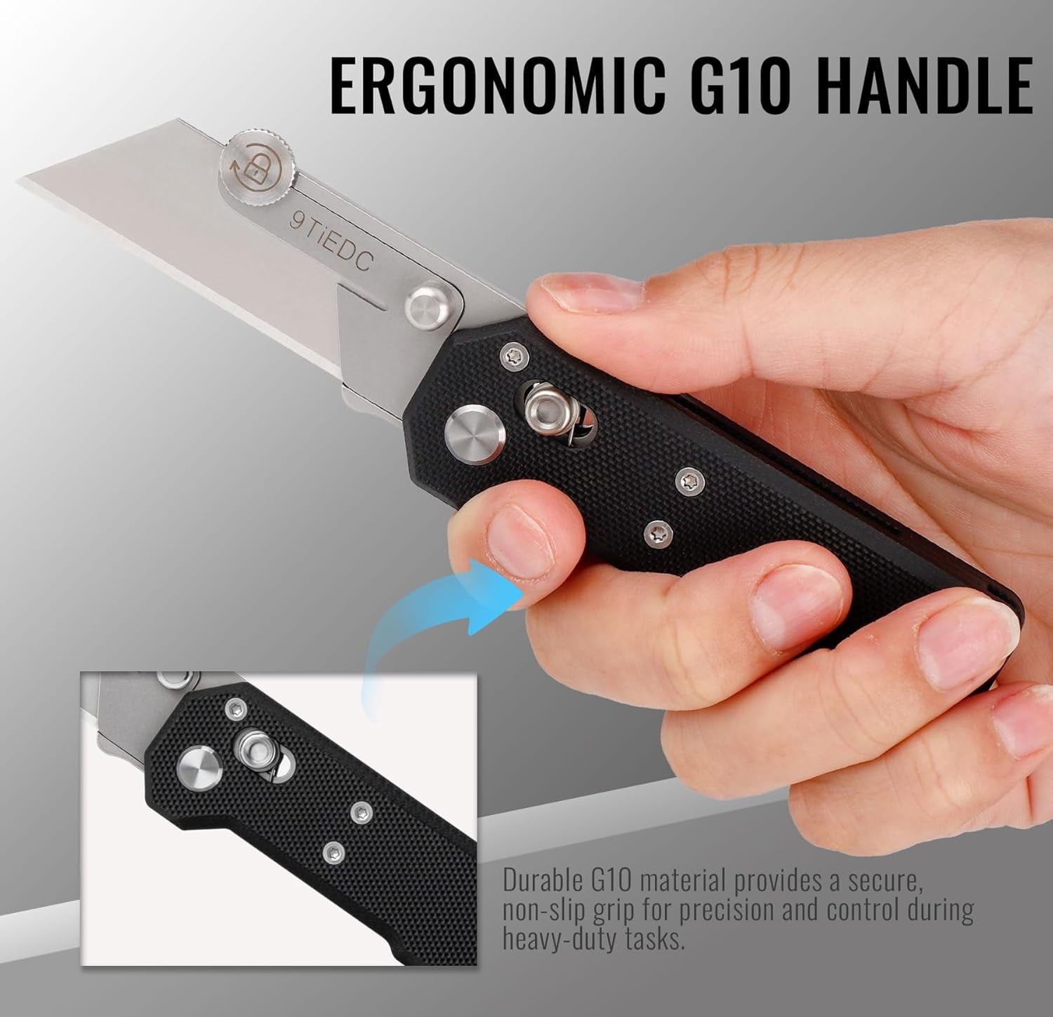SONGAUN Folding Utility Knife,G10 Handle Heavy Duty Safety Box Cutter,Razor Knife & EDC Pocket Knife with Extra 10PC Blades,Perfect for Household Tools,Office,Factory,Outdoor Use.