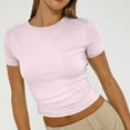 thumbnail image 7 of LISTHA Summer Crop Tops for Women Short Sleeve Y2k Slim Fit Crew Neck Shirt Workout Tight Summer Tees Dark Pink 2XL, 7 of 7