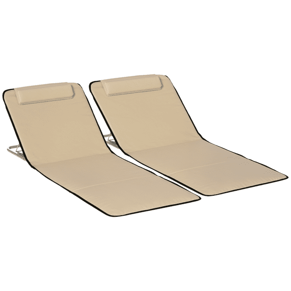 Outsunny 2 Pcs Folding Beach Lounge Chair w/ Pillow, Beige