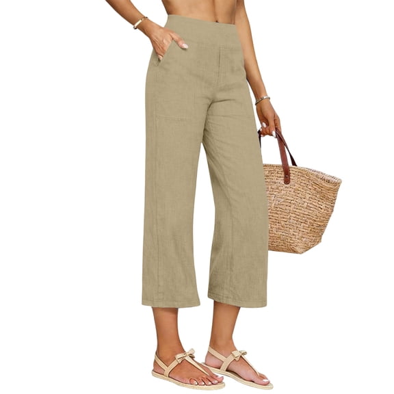 Blmnix Pants Women Beach Pants Cotton Linen Palazzo Jeans High Waisted Straight Leg Yellow Baggy 7/8th Gym Pants Women,XL