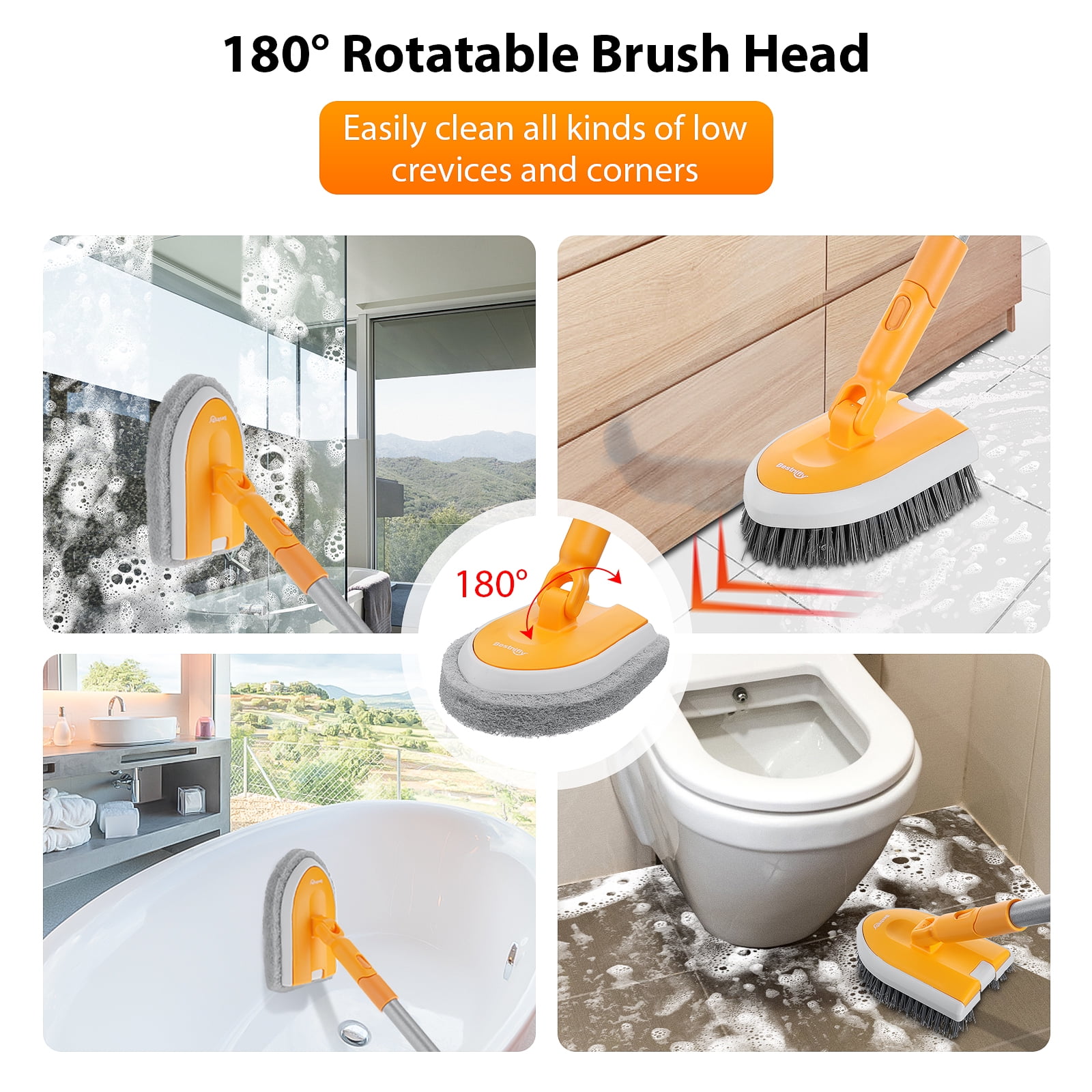 Qaestfy Shower Bathtub Tub and Tile Scrubber Brush with 51'' Adjustabl